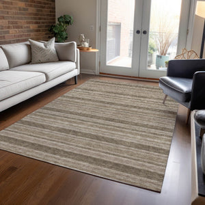 HomeRoots 5' X 8' Striped Washable Non-Skid Indoor Outdoor Area Rug for Easy Care & Timeless Style Taupe 561273