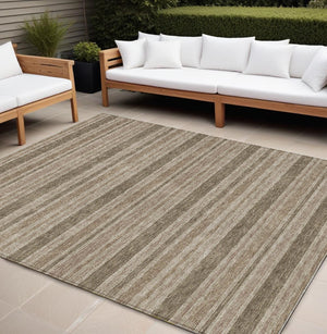 Homeroots 2' Blue Striped Washable Runner Rug - Perfect For Indoor And Outdoor Spaces, Stain-resistant Design Taupe Polyester 561274