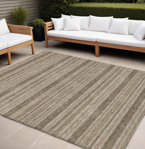 Homeroots 2' Blue Striped Washable Runner Rug - Perfect For Indoor And Outdoor Spaces, Stain-resistant Design Taupe Polyester 561274