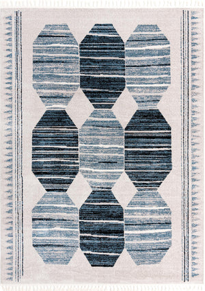 Unique Loom Aramis Maxi Machine Made Tribal Rug Blue, Black/Ivory/Gray 9' 0" x 12' 2"
