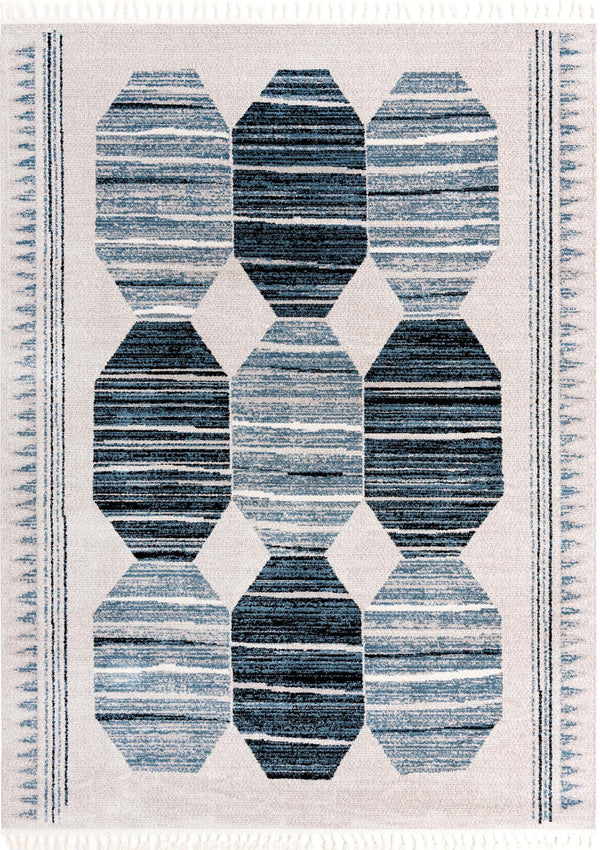 Unique Loom Aramis Maxi Machine Made Tribal Rug Blue, Black/Ivory/Gray 9' 0" x 12' 2"