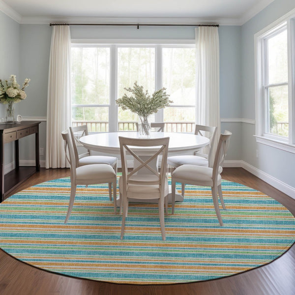HomeRoots 5' X 8' Striped Washable Non-Skid Indoor Outdoor Area Rug for Easy Care & Timeless Style Teal 561280