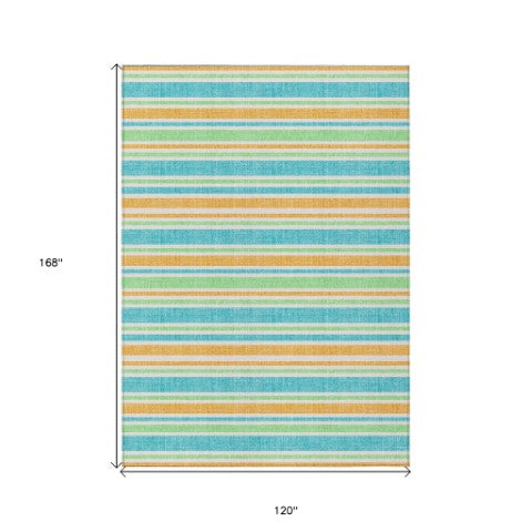 Homeroots 2' Blue Striped Washable Runner Rug - Perfect For Indoor And Outdoor Spaces, Stain-resistant Design Teal Polyester 561283