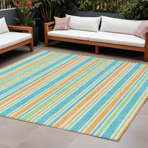 Homeroots 2' Blue Striped Washable Runner Rug - Perfect For Indoor And Outdoor Spaces, Stain-resistant Design Teal Polyester 561283