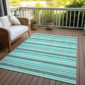 Homeroots 2' Blue Striped Washable Runner Rug - Perfect For Indoor And Outdoor Spaces, Stain-resistant Design Turquoise Polyester 561287