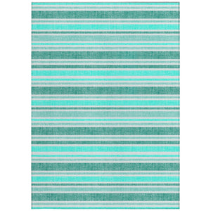 Homeroots 2' Blue Striped Washable Runner Rug - Perfect For Indoor And Outdoor Spaces, Stain-resistant Design Turquoise Polyester 561287