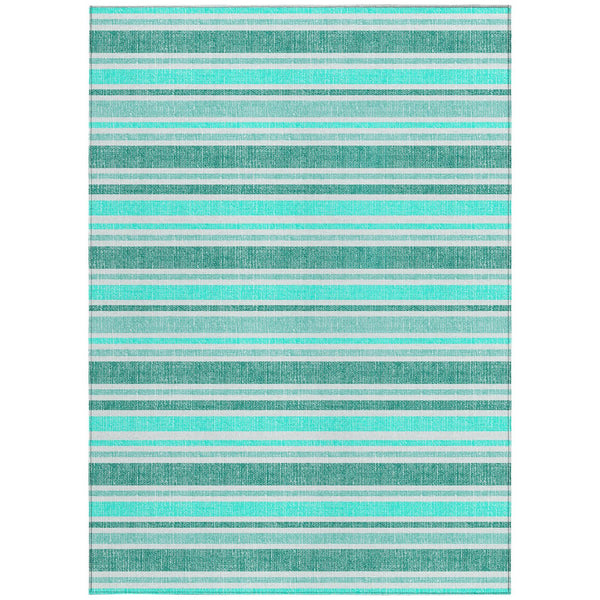 Homeroots 2' Blue Striped Washable Runner Rug - Perfect For Indoor And Outdoor Spaces, Stain-resistant Design Turquoise Polyester 561287