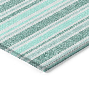 Homeroots 2' Blue Striped Washable Runner Rug - Perfect For Indoor And Outdoor Spaces, Stain-resistant Design Turquoise Polyester 561287