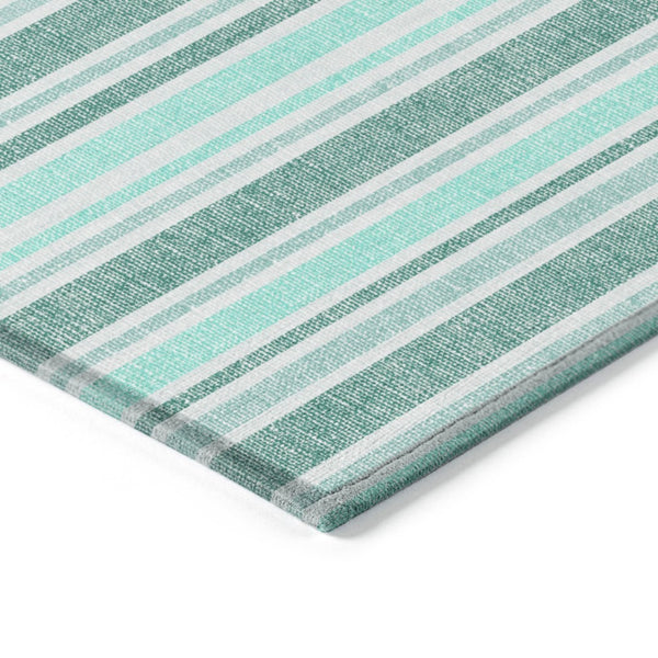 HomeRoots 5' X 8' Striped Washable Non-Skid Indoor Outdoor Area Rug for Easy Care & Timeless Style Turquoise 561289