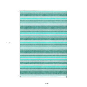 Homeroots 2' Blue Striped Washable Runner Rug - Perfect For Indoor And Outdoor Spaces, Stain-resistant Design Turquoise Polyester 561291
