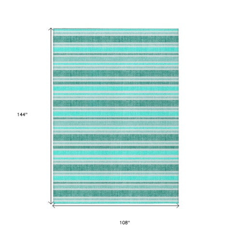 Homeroots 2' Blue Striped Washable Runner Rug - Perfect For Indoor And Outdoor Spaces, Stain-resistant Design Turquoise Polyester 561291