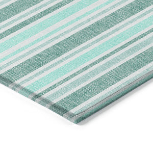 Homeroots 2' Blue Striped Washable Runner Rug - Perfect For Indoor And Outdoor Spaces, Stain-resistant Design Turquoise Polyester 561291