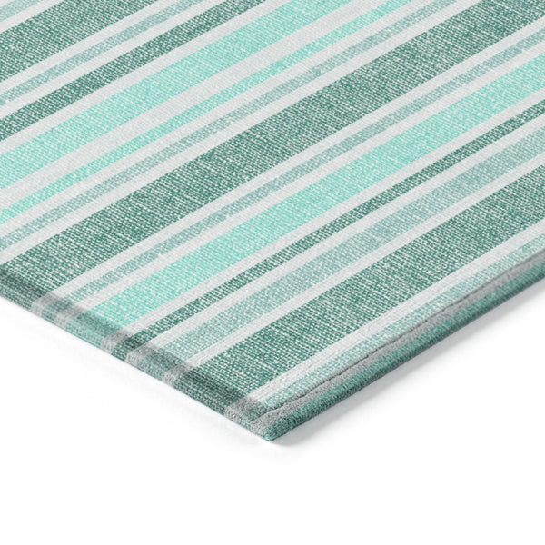 Homeroots 2' Blue Striped Washable Runner Rug - Perfect For Indoor And Outdoor Spaces, Stain-resistant Design Turquoise Polyester 561291