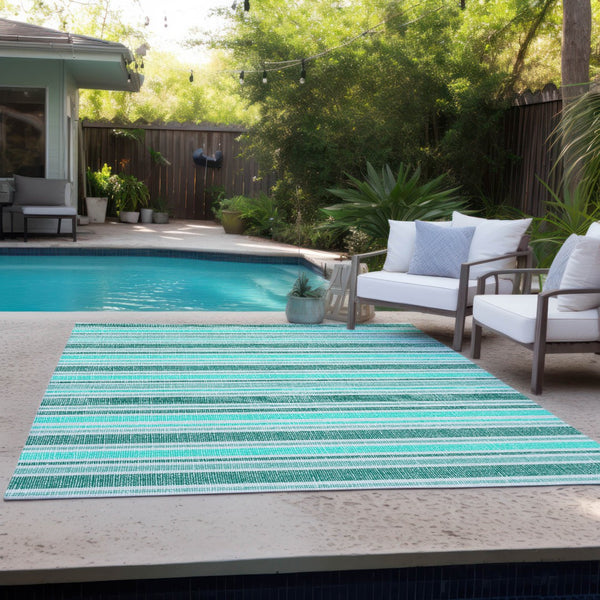 Homeroots 2' Blue Striped Washable Runner Rug - Perfect For Indoor And Outdoor Spaces, Stain-resistant Design Turquoise Polyester 561291