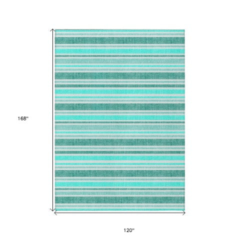 Homeroots 2' Blue Striped Washable Runner Rug - Perfect For Indoor And Outdoor Spaces, Stain-resistant Design Turquoise Polyester 561292