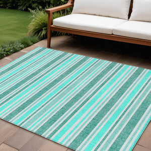 Homeroots 2' Blue Striped Washable Runner Rug - Perfect For Indoor And Outdoor Spaces, Stain-resistant Design Turquoise Polyester 561292