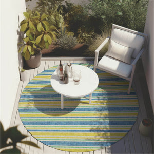 HomeRoots 5' X 8' Striped Washable Non-Skid Indoor Outdoor Area Rug for Easy Care & Timeless Style Yellow 561298