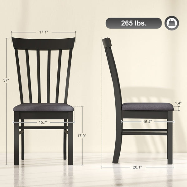 English Elm Modern Farmhouse Rubberwood Dining Chairs with Slatted Back and Cushioned Seat Set of 2 T3971P427839