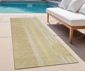 Homeroots 2' Abstract Washable Indoor Outdoor Runner Rug - Stylish, Stain Resistant Design For Any Space Beige Polyester 561303