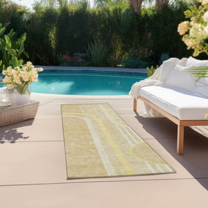 Homeroots 2' Abstract Washable Indoor Outdoor Runner Rug - Stylish, Stain Resistant Design For Any Space Beige Polyester 561303