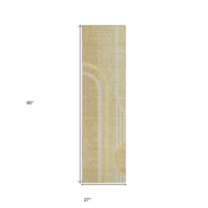 Homeroots 2' Abstract Washable Indoor Outdoor Runner Rug - Stylish, Stain Resistant Design For Any Space Beige Polyester 561303