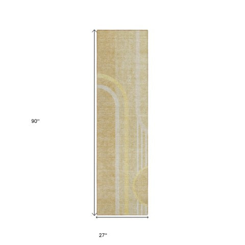 Homeroots 2' Abstract Washable Indoor Outdoor Runner Rug - Stylish, Stain Resistant Design For Any Space Beige Polyester 561303