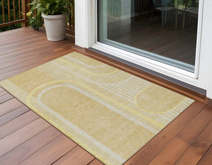 Homeroots 2' Abstract Washable Indoor Outdoor Runner Rug - Stylish, Stain Resistant Design For Any Space Beige Polyester 561305