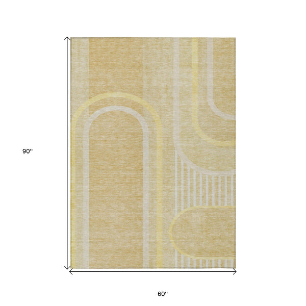 Homeroots 5' X 8' Beige Abstract Washable Indoor Outdoor Area Rug Beige Polyester 561306