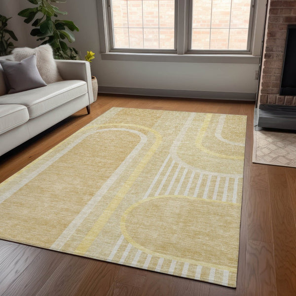 HomeRoots 5' X 8' Abstract Washable Indoor Outdoor Area Rug - Stylish, Durable, Perfect for High-Traffic Spaces Beige 561306