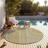 Homeroots 8' X 8' Beige Round Abstract Washable Indoor Outdoor Area Rug Beige Polyester 561307