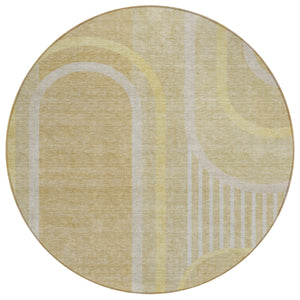 Homeroots 8' X 8' Beige Round Abstract Washable Indoor Outdoor Area Rug Beige Polyester 561307