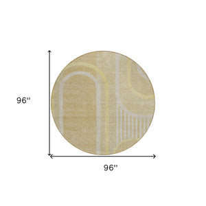 Homeroots 8' X 8' Beige Round Abstract Washable Indoor Outdoor Area Rug Beige Polyester 561307