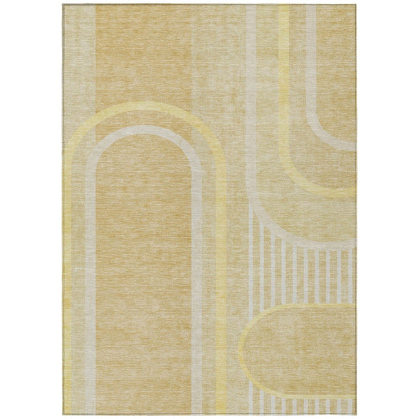 HomeRoots 5' X 8' Abstract Washable Indoor Outdoor Area Rug - Stylish, Durable, Perfect for High-Traffic Spaces Beige 561308