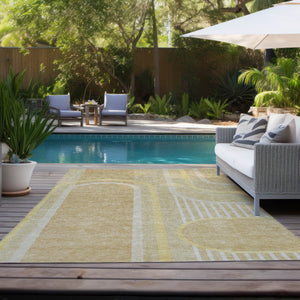 Homeroots 2' Abstract Washable Indoor Outdoor Runner Rug - Stylish, Stain Resistant Design For Any Space Beige Polyester 561309
