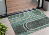 Homeroots 3' X 5' Black And Green Abstract Washable Indoor Outdoor Area Rug Emerald Polyester 561314