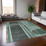 Homeroots 5' X 8' Black And Green Abstract Washable Indoor Outdoor Area Rug Emerald Polyester 561315