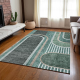 Homeroots 5' X 8' Black And Green Abstract Washable Indoor Outdoor Area Rug Emerald Polyester 561315