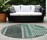 Homeroots 8' X 8' Black And Green Round Abstract Washable Indoor Outdoor Area Rug Emerald Polyester 561316