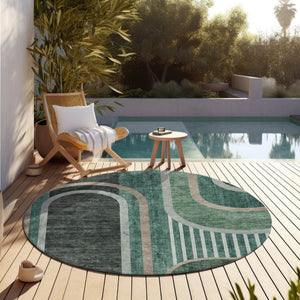 HomeRoots 5' X 8' Abstract Washable Indoor Outdoor Area Rug - Stylish, Durable, Perfect for High-Traffic Spaces Emerald 561316