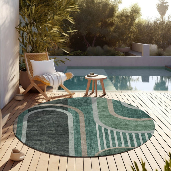 HomeRoots 5' X 8' Abstract Washable Indoor Outdoor Area Rug - Stylish, Durable, Perfect for High-Traffic Spaces Emerald 561316