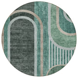 Homeroots 8' X 8' Black And Green Round Abstract Washable Indoor Outdoor Area Rug Emerald Polyester 561316