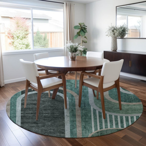 HomeRoots 5' X 8' Abstract Washable Indoor Outdoor Area Rug - Stylish, Durable, Perfect for High-Traffic Spaces Emerald 561316
