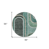 Homeroots 8' X 8' Black And Green Round Abstract Washable Indoor Outdoor Area Rug Emerald Polyester 561316