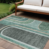 Homeroots 8' X 10' Black And Green Abstract Washable Indoor Outdoor Area Rug Emerald Polyester 561317