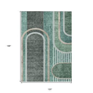 Homeroots 2' Abstract Washable Indoor Outdoor Runner Rug - Stylish, Stain Resistant Design For Any Space Emerald Polyester 561319