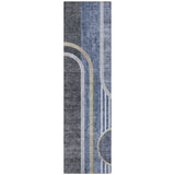 Homeroots 2' X 8' Blue And Black Abstract Washable Indoor Outdoor Runner Rug Navy Polyester 561321