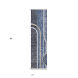 Homeroots 2' X 8' Blue And Black Abstract Washable Indoor Outdoor Runner Rug Navy Polyester 561321