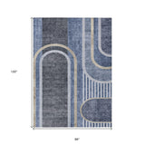 Homeroots 8' X 10' Blue And Black Abstract Washable Indoor Outdoor Area Rug Navy Polyester 561326