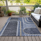 Homeroots 8' X 10' Blue And Black Abstract Washable Indoor Outdoor Area Rug Navy Polyester 561326