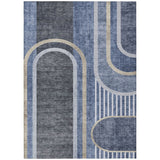 Homeroots 8' X 10' Blue And Black Abstract Washable Indoor Outdoor Area Rug Navy Polyester 561326